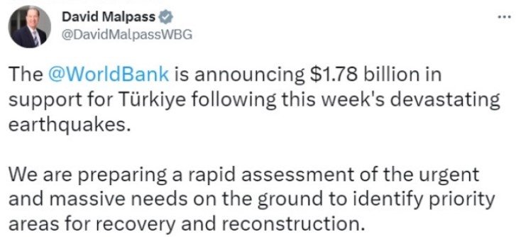  Светската банка најави 1,78 милијарди долари помош за Турција