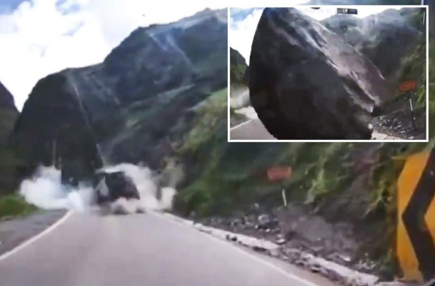  Видео:Огромни камења здробија два камиони во Перу
