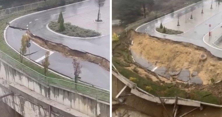  ВИДЕО: Потпорен ѕид и пат се срушија во Србија, биле градени без дозвола