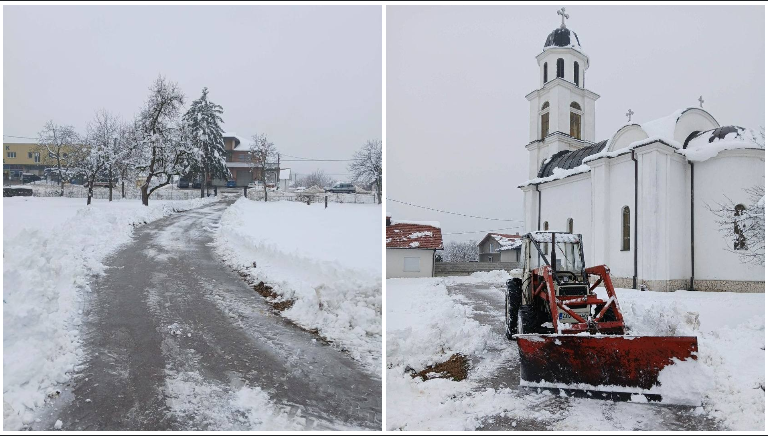  Ибро со својот трактор го исчистил снегот до и околу црквата да можат неговите соседи да присуствуваат на божиќната литургија (ФОТО)